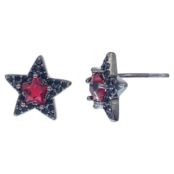 Pascollato Jewelry Silver Star Shaped Studs In Black Rhodium 925 Cubic Zirconia Cz Earrings