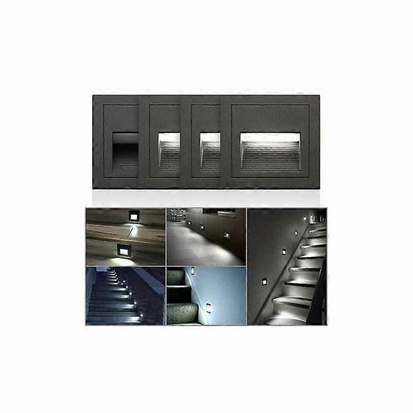 3W LED Recessed Wall Light, Cool White IP65 Waterproof Stair Lights, Step Lights, Aluminum, Decorative Lighting Outdoor Indoor Black Housing