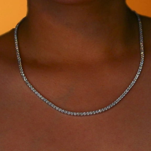 3MM Round Cut Lab Created Diamond 14k White Gold Plated 18" Tennis Necklace