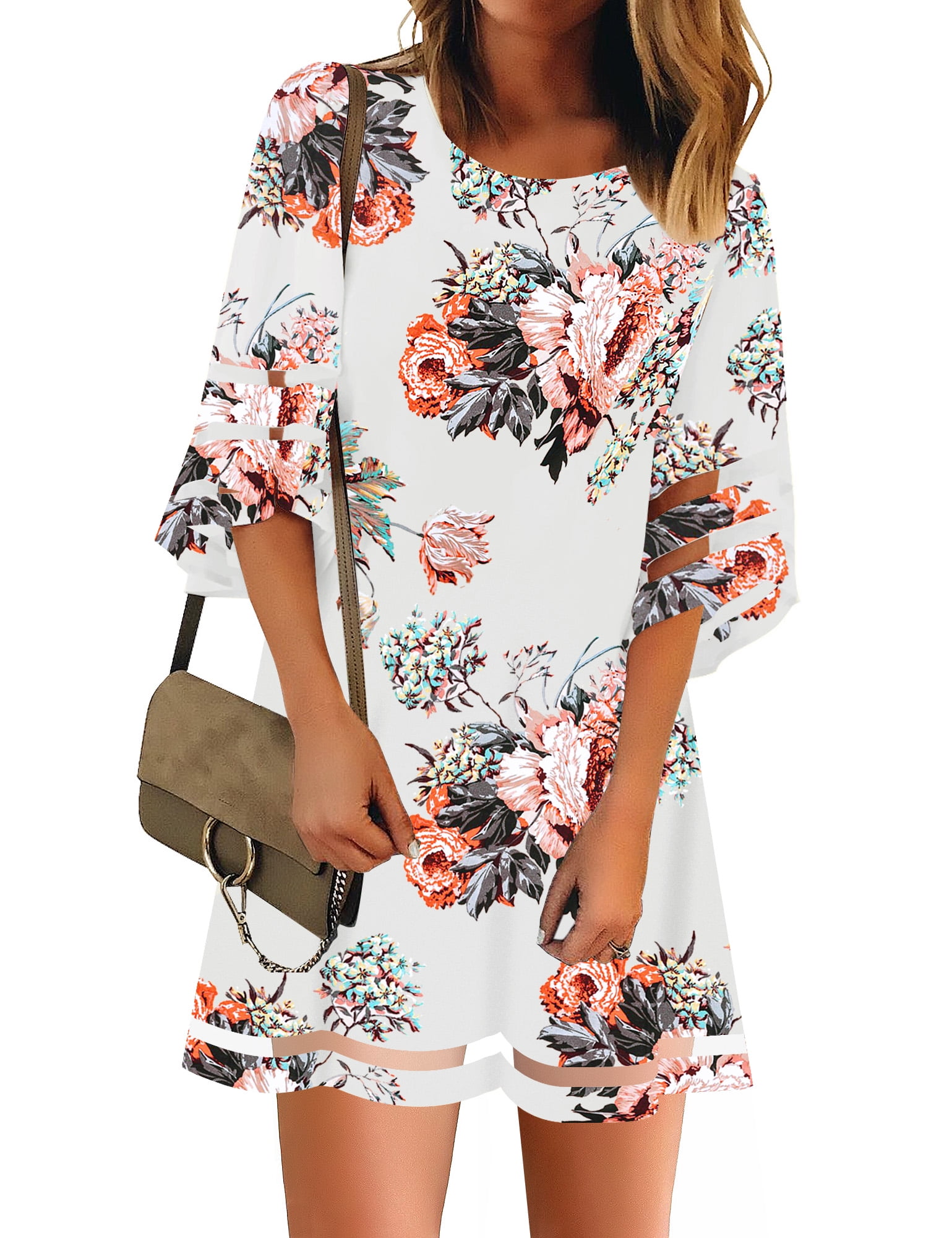 luvamia Women's Summer Dresses Crewneck Bell Sleeve Tunic Dress Floral ...