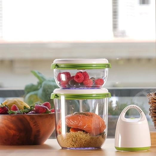 FreshLock Ensemble de Départ de Rangement Alimentaire sous Vide avec Vide et 2 Contenants Réutilisables
