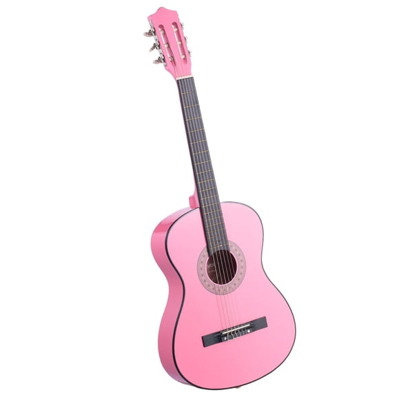 38 Inch Pink Basswood Classical Guitar Beginner Kit with Nylon Strings Gig Bag Strap Tuner Extra Strings Picks Capo for Teenagers Adults Students