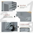 thumbnail image 5 of 59.3" Kitchen Island with Storage 2 Pull Out Cabinet Organizers & Rubber Wood Drop Leaf, Rolling Kitchen Island with Trash Can Storage, Power Outlet, Spice & Towel Rack for Kitchen, Dining, Grey Blue, 5 of 9