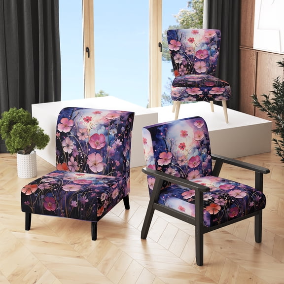 Designart "Pink And violet Fuchsia Fantasy I" Pink Floral Upholstered Accent Chair - Traditional Arm Chair For Living Room