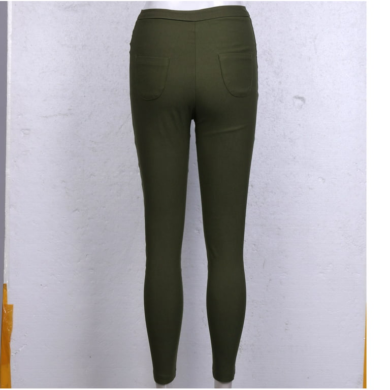 Women Pants High Waist Slim Pencil Skinny Tummy Control Solid Color Pants 