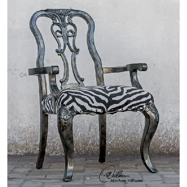 40" Black and White Zebra Animal Print Hand Carved Mahogany Accent Chair - Walmart.com - Walmart.com