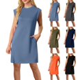 thumbnail image 1 of WRKEKC Robes d'Été Décontractées pour Femmes, Robes d'Été Grande Taille, Robe Décontractée à Manches Courtes Col en V Couleur Unie Tendance pour Femmes, 1 of 8