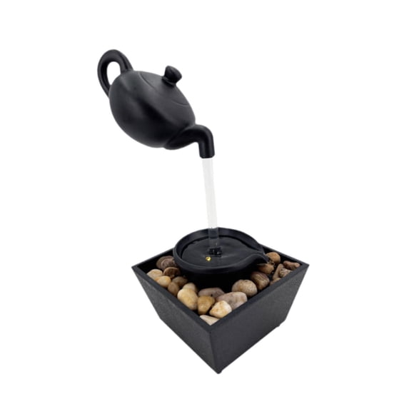 Fuente de agua de tetera flotante, decoración de cascada de mesa, relajación con luz y rocas para decoración del hogar del dormitorio