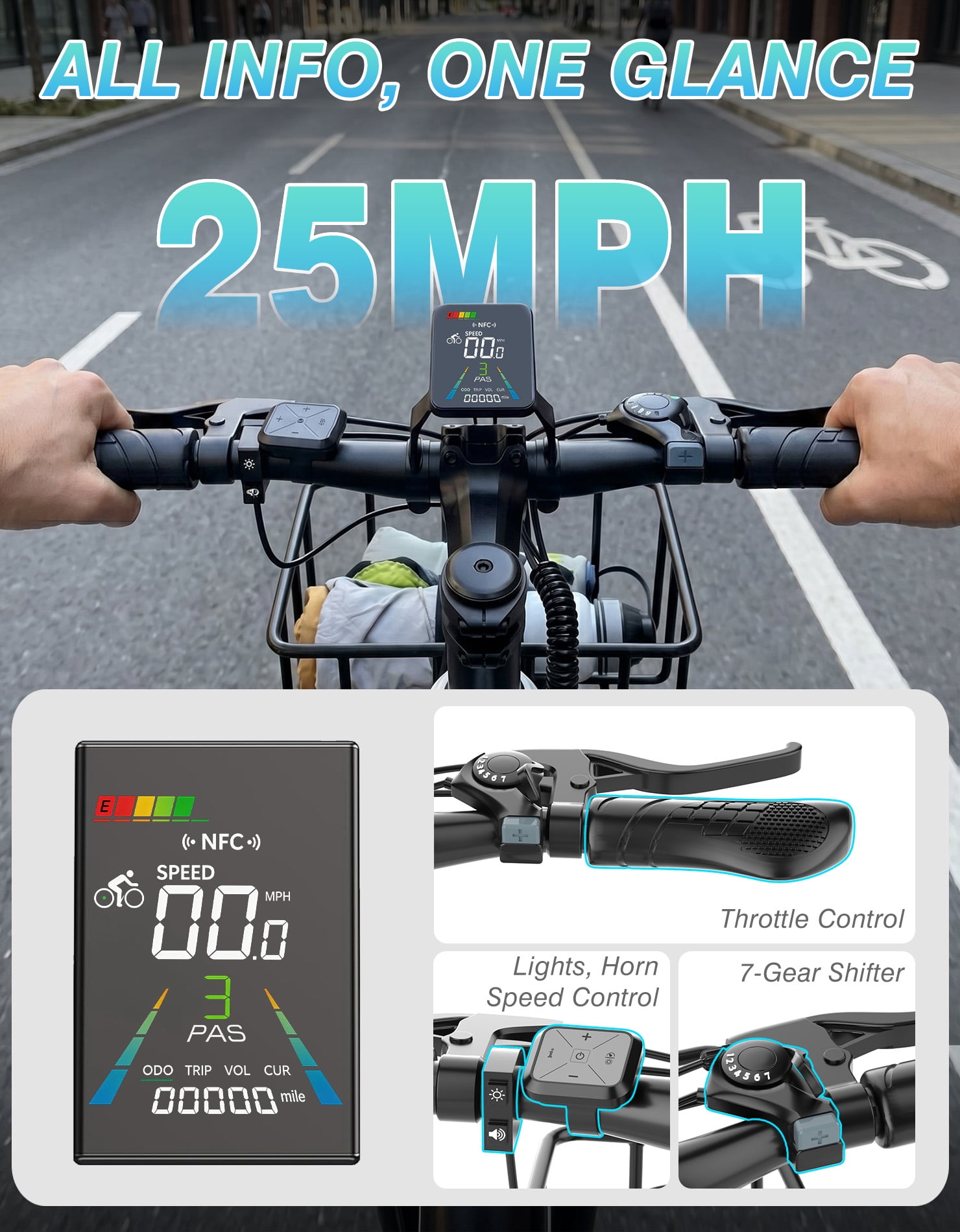 AZHAR Electric Commuter Bike for Adults,1500W ,48V10.4AH 26\" Electric Mountain Bike with 7 Speed Gears UL2849