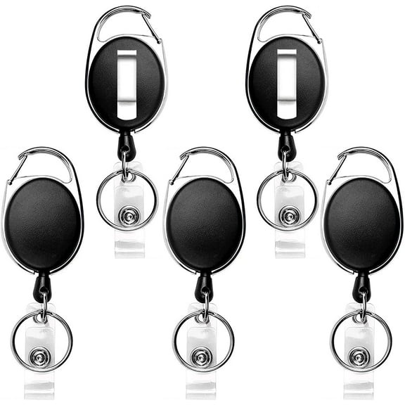 5 Pack Badge Holders, Retractable Badge Reel with Carabiner Belt Clip and Key Ring for ID Card Name Holder and Keychain