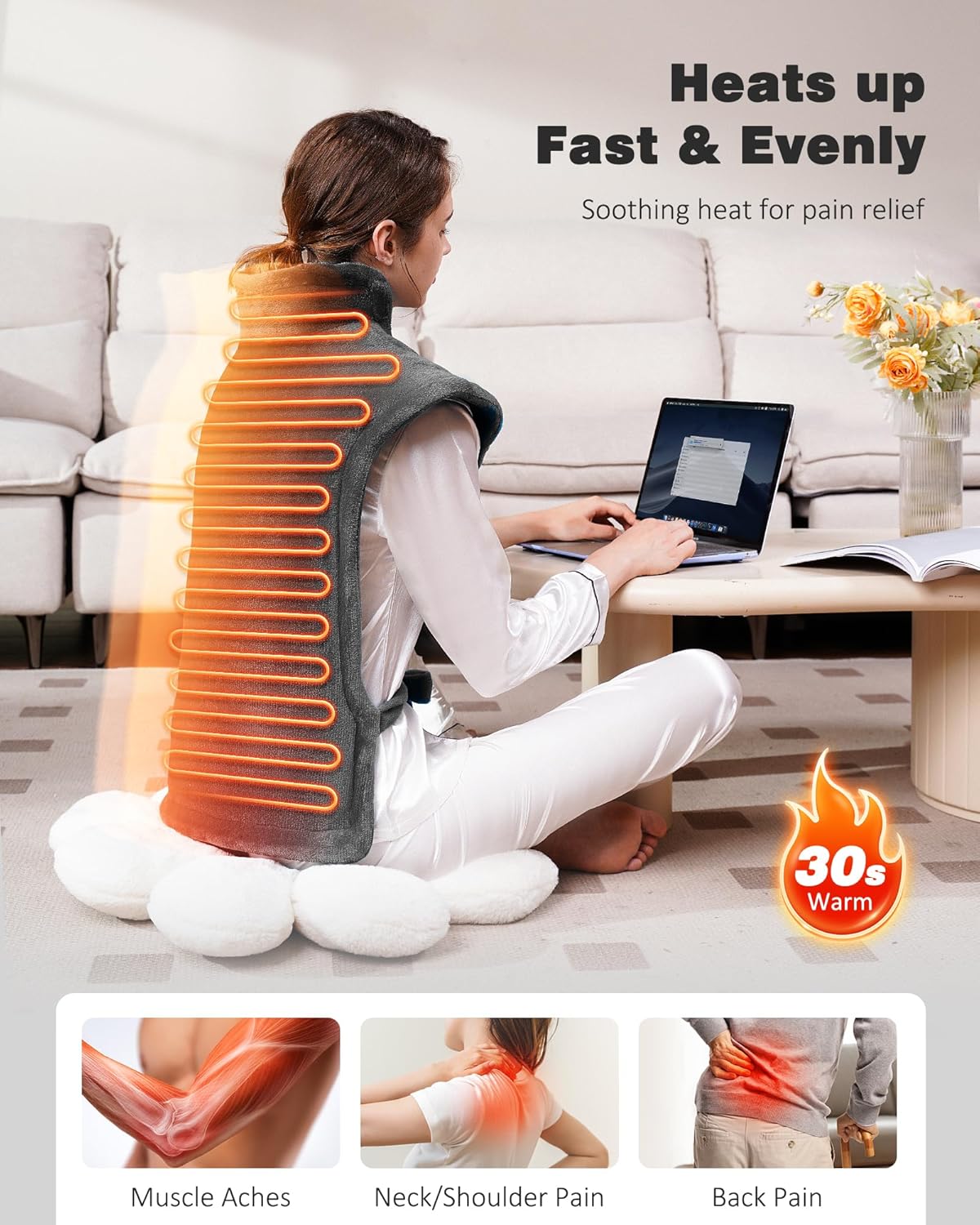 SPA4PIEDS Weighted Heating Pad for Neck and Shoulders and Back, 2.5lb Large Electric Wearable Gifts for Women, Men, Mom, Dad (Grey)