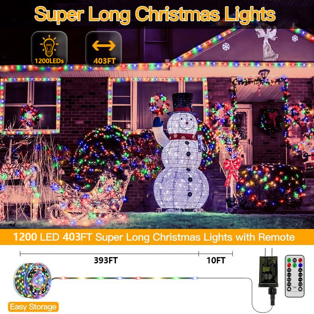 AVOXEZOR Christmas Lights Outdoor, 403FT 1200 LED IP67 Waterproof