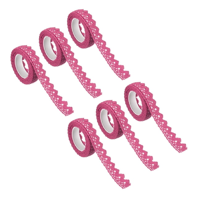 Unique Bargains 0.6' Wide 2 Yards Self-Adhesive Lace Tape Ribbon Stickers Masking Cotton Decorative for Craft, Rose Red 6 Pack
