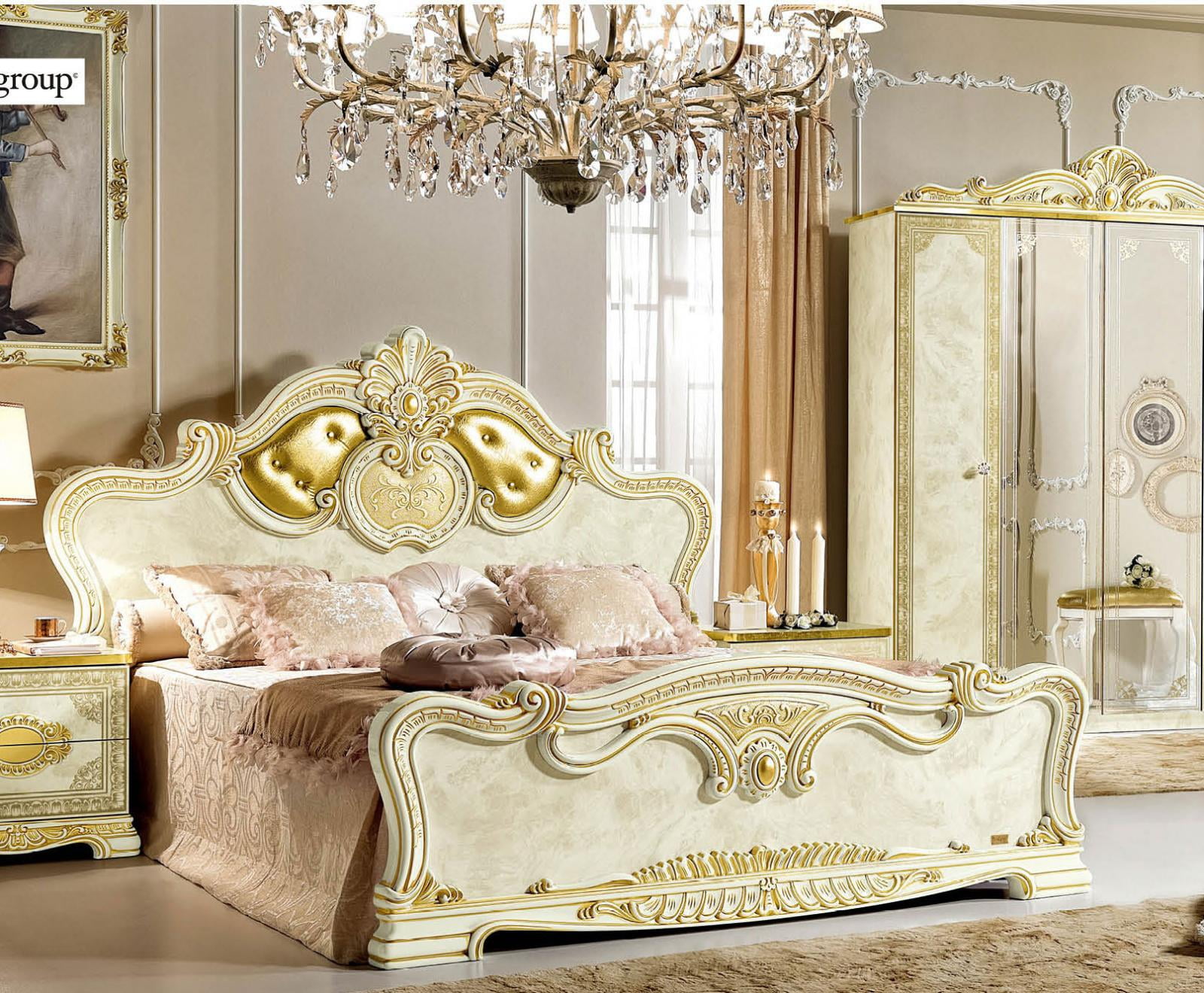Luxury Gold Ivory Queen Bed Classic Royalty Made in Italy ESF Leonardo