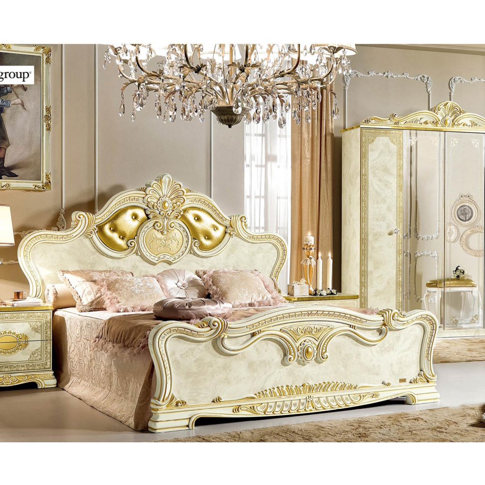 Luxury Gold Ivory Queen Bed Classic Royalty Made in Italy ESF Leonardo