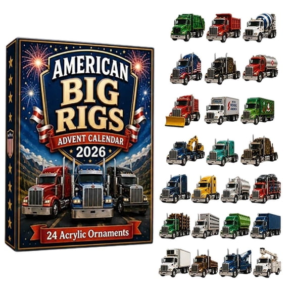 SoleJoy 2026 Truck Themed Advent Calendar, 24 Days Countdown 2D Acrylic Semi Trailer Ornaments 24 Pcs Decor
