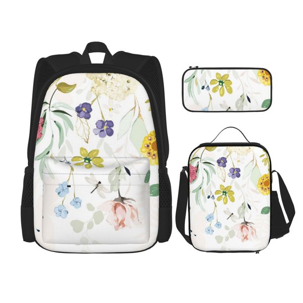 Balery Wildflowers Mochila Escolar 3 en 1 para Niños - Mochila Resistente con Lonchera Térmica y Estuche - Mochila Escolar para Niños y Niñas