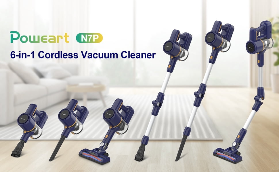 Homadio Cordless Vacuum Cleaner, 6 in 1 Lightweight Stick Vacuum, 2200mAh Quick-Charge, Noise Reduction for Home Pet Hair Carpet Hard Floor
