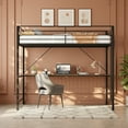 thumbnail image 2 of Zimtown Full Loft Bed with Desk with LED, 15.74" Guardrail Height, Metal Bunk Bed Frame,Heavy Duty Metal Slat Support,Black, 2 of 6