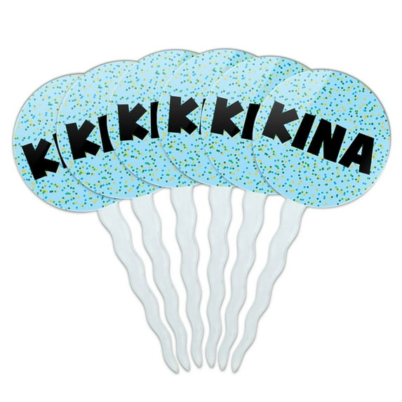 Kina Cupcake Picks Toppers - Set of 6 - Blue Speckles