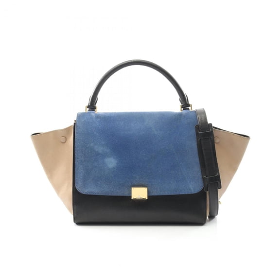 Pre-Owned Celine Trapeze Medium Handbag, Leather and Suede, Women's, Black, Blue,... (Fair)