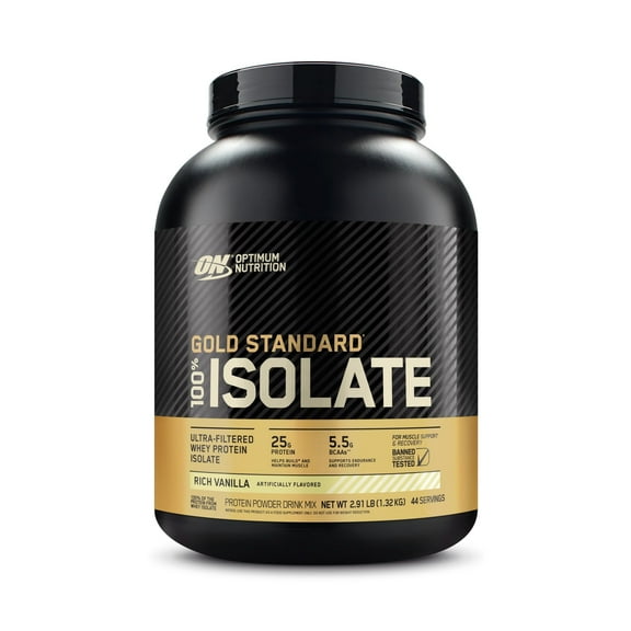 Optimum Nutrition Gold Standard 100% Isolate, Protein Powder, Rich Vanilla, 2.91 Pounds, 44 Servings. Whey Protein Isolate (Packaging May Vary)