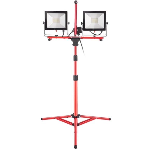VEVOR 200W 20,000 Lumen Dual-head LED Work Light with stand, Adjustable Tripod Stand, IP65 Waterproofed LED Outdoor Light Stand