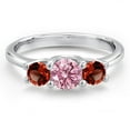 thumbnail image 3 of Gem Stone King 14K White Gold Pink Lab Grown Diamond & Red Garnet 3-Stone Engagement Ring | 1.24 Cttw | Round 5MM and 4MM | Three Stone Wedding Anniversary Promise Ring for Women (Size 7), 3 of 6