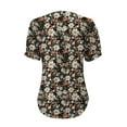 thumbnail image 6 of Black Womens Summer Tops Womens V Neck Tops Puff Short Sleeve T Shirt Pleated Floral Printed Tunic Blouse Shirts Shirts for Women, 6 of 6