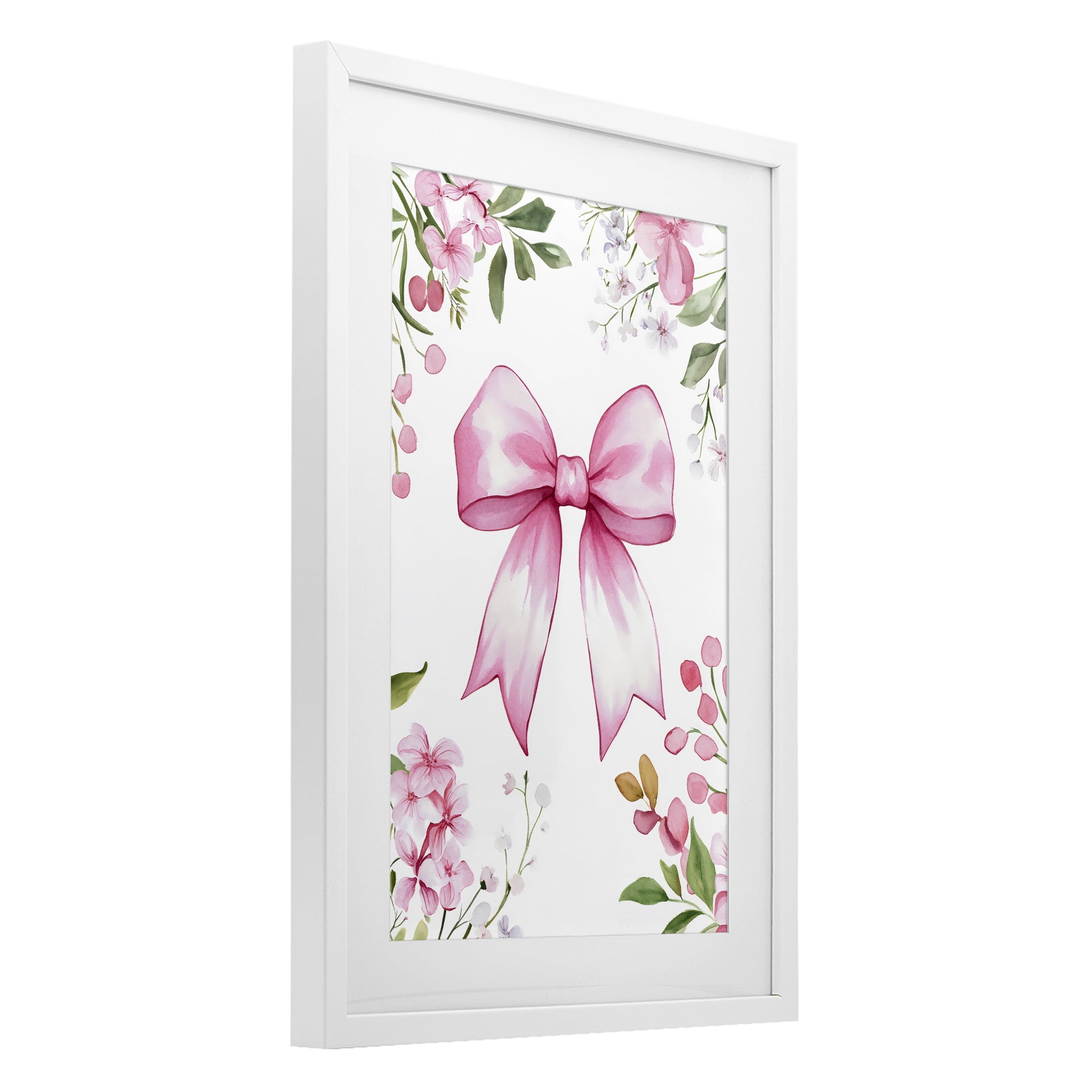 Stupell Industries Whimsical Floral Bow Pink White Framed Print Under Glass, design by Creative Studio