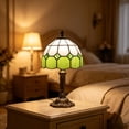 thumbnail image 5 of Geometric Tiffany Style Stained Glass Table Lamp, Retro Art Deco Dome Lamp, Antique Bronze Base, Soft Warm Light Decorative Bedside Lamp for Bedroom & Living Room(7.87*14.17 in)Green, 5 of 8