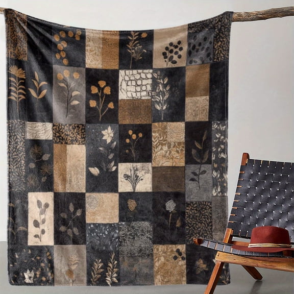 Cozy Plaid Floral Print Flannel Throw Blanket - Soft, Warm & Lightweight for Couch, Bed, Office, and Camping - Versatile All-Season Comfort, Perfect Gift Idea