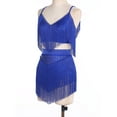 thumbnail image 4 of renvena Women 2 Piece Set Lyrical Dance Costumes Sleeveless Crop Top + Tassels Skirt Salsa Latin Dance Dress Blue XXL, 4 of 7