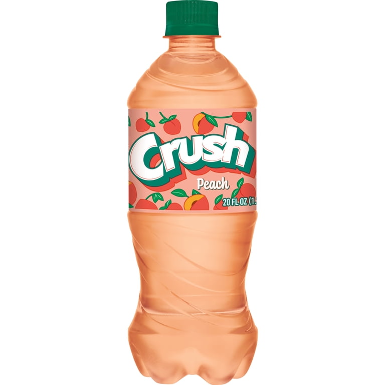 Crush Caffeine Free Peach Soda Pop, 20 fl oz bottle, fruity flavor