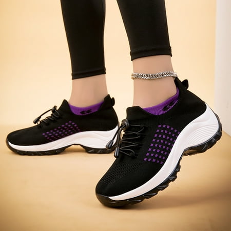 

Women‘s Casual Sneakers Lightweight Low Top Slip-on Running Shoes Lace-up Detail Mom Shoes
