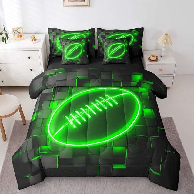 Erosebridal Literie Joueur de Rugby Format Simple, Ensemble de Lit Sports de Football Format Simple, Décor Géométrique, Réversible 7 Pcs
