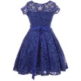 thumbnail image 2 of Little Girl Cap Sleeve Floral Lace Glitter Pearl Holiday Party Flower Girl Dress Royal 4 JKS 2102 BNY Corner, 2 of 4