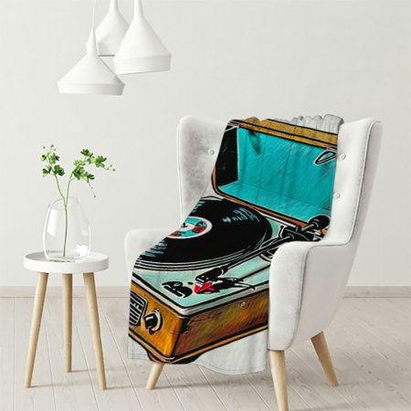 Dvbnli Vinyl Player Throw Blanket,Retro Vinyl Player Isolated On White Background Thorw Blanket Soft Warm Decorative Blanket for Bed Couch Sofa Office Blanket White