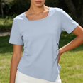 thumbnail image 6 of Garbnen Women's Square Neck T-Shirt Short Sleeve Ruched Side Casual Tee Basic Solid Color Top for Daily Wear Blue XL, 6 of 8