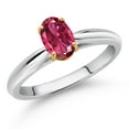 thumbnail image 2 of Gem Stone King 925 Sterling Silver and 10K Yellow Gold Pink Tourmaline Solitaire Engagement Ring for Women (0.85 Cttw, Oval 7X5MM, Gemstone October Birthstone, Available in Size 5, 6, 7, 8, 9), 2 of 4