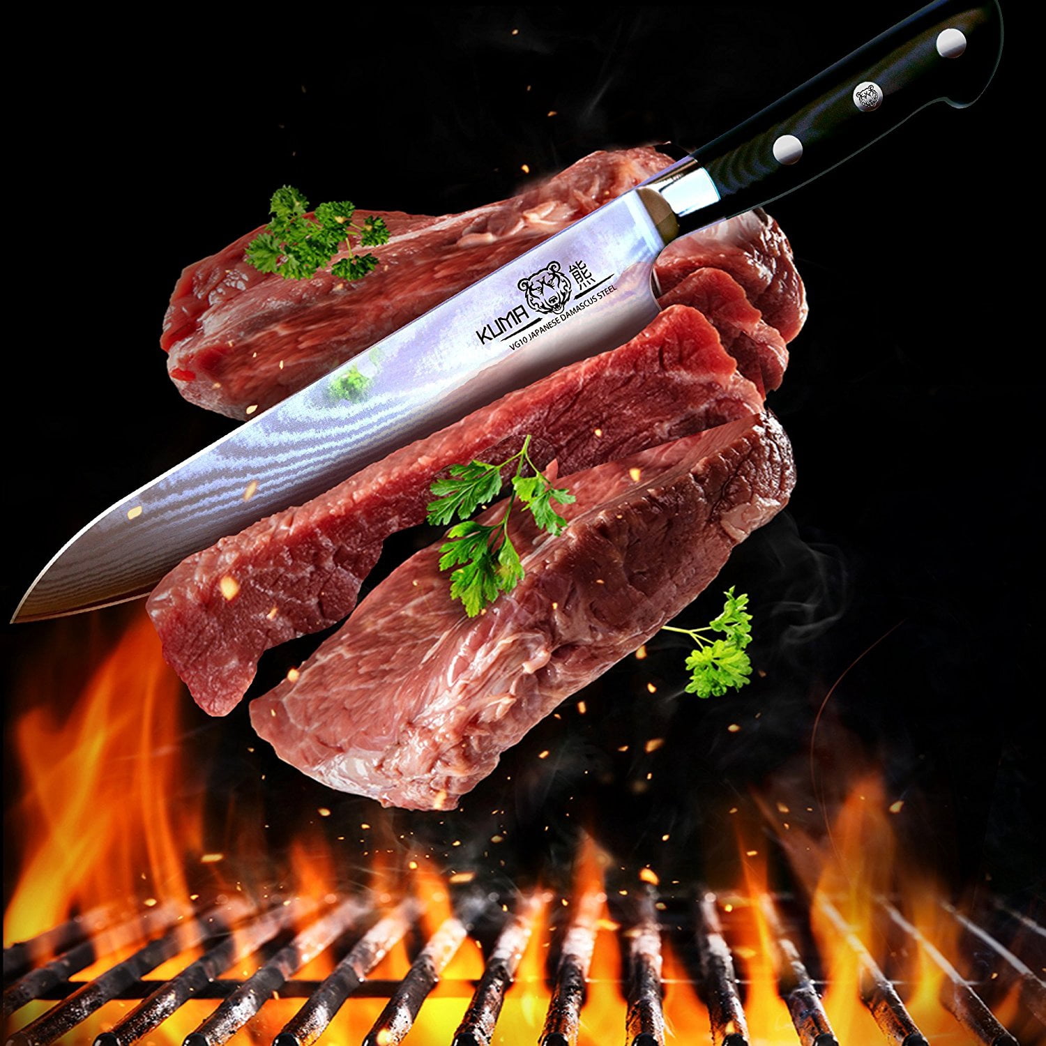 KUMA Chef Knife Japanese Damascus Carbon Steel Kitchen Knife with Knife Sheath 8 Inch