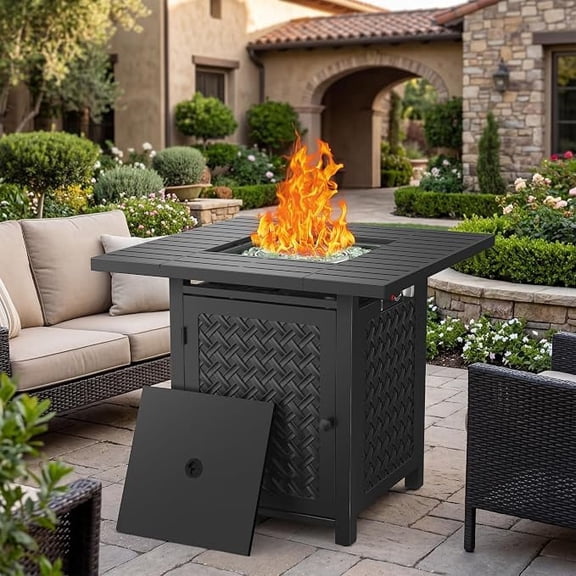 TVOFEK 30" Propane Fire Pit Table 50,000 BTU Outdoor Gas Fire Pit Table with Lid and Glass Stone for Backyard, Garden, Patio and Picnic, CSA Certified