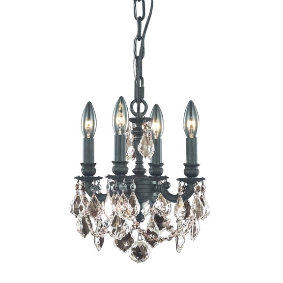 Elegant Lighting Lille 4 light Dark Bronze Pendant Golden Teak (Smoky) Royal Cut Crystal