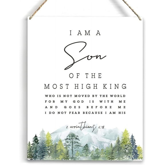 I am a Son of the Most High King Bible Verse Wood Sign Rustic 2 Corinthians 618 Watercolour Christian Wooden Hanging Plaque for Home Boy Bedroom Wall Art Decoration 8x10 Inch Present