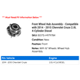 thumbnail image 2 of Front Wheel Hub Assembly - Compatible with 2014 - 2015 Chevy Cruze 2.0L 4-Cylinder Diesel, 2 of 2