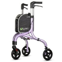 Planetwalk 3-Wheel Foldable Mobility Walker for Seniors - Lightweight Adjustable Frame (Purple)