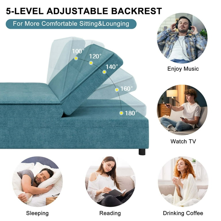 Airynee Convertible Folding Sofa Bed - Sleeper Chair With Back Support Pillow, Single Size, Floor Couch For Small Spaces, Zha Blue