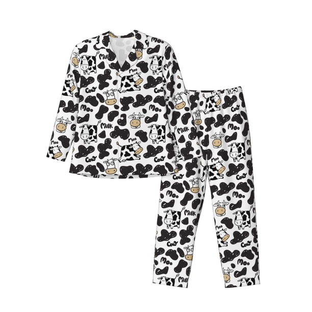 Balery Cow Pijama para Hombre de Dos Piezas con Manga Larga, Conjunto de Dormir y Descanso Suave con Bolsillos-Medium