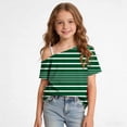 thumbnail image 3 of HAiming Girls Tops off the Shoulder Short Sleeve Striped Color Block T Shirts Loose Casual Fashion Tee Summer Vacation Workout Blouses, 3 of 9