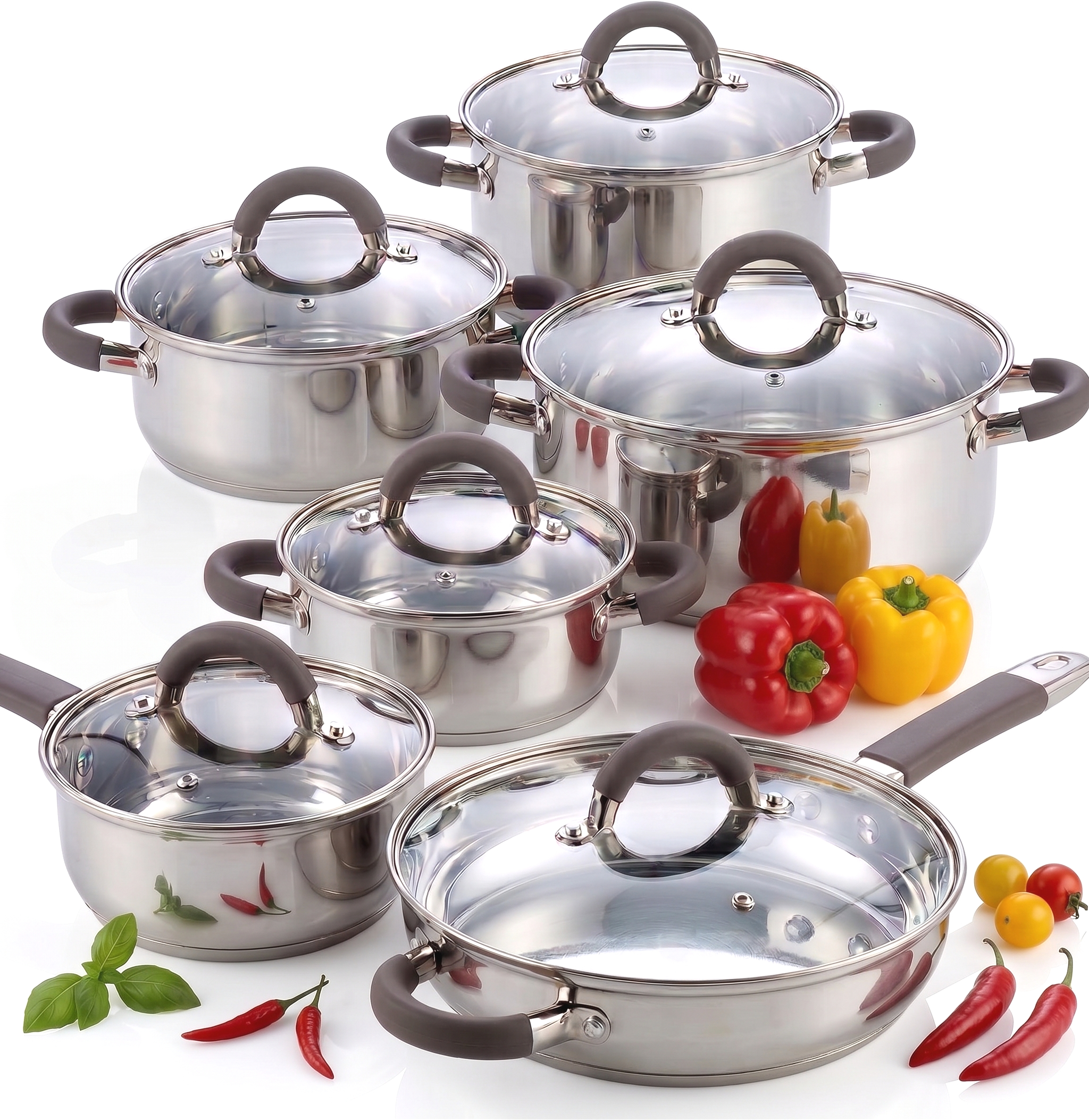 Cook N Home Basics 12-Piece Stainless Steel Cookware Set